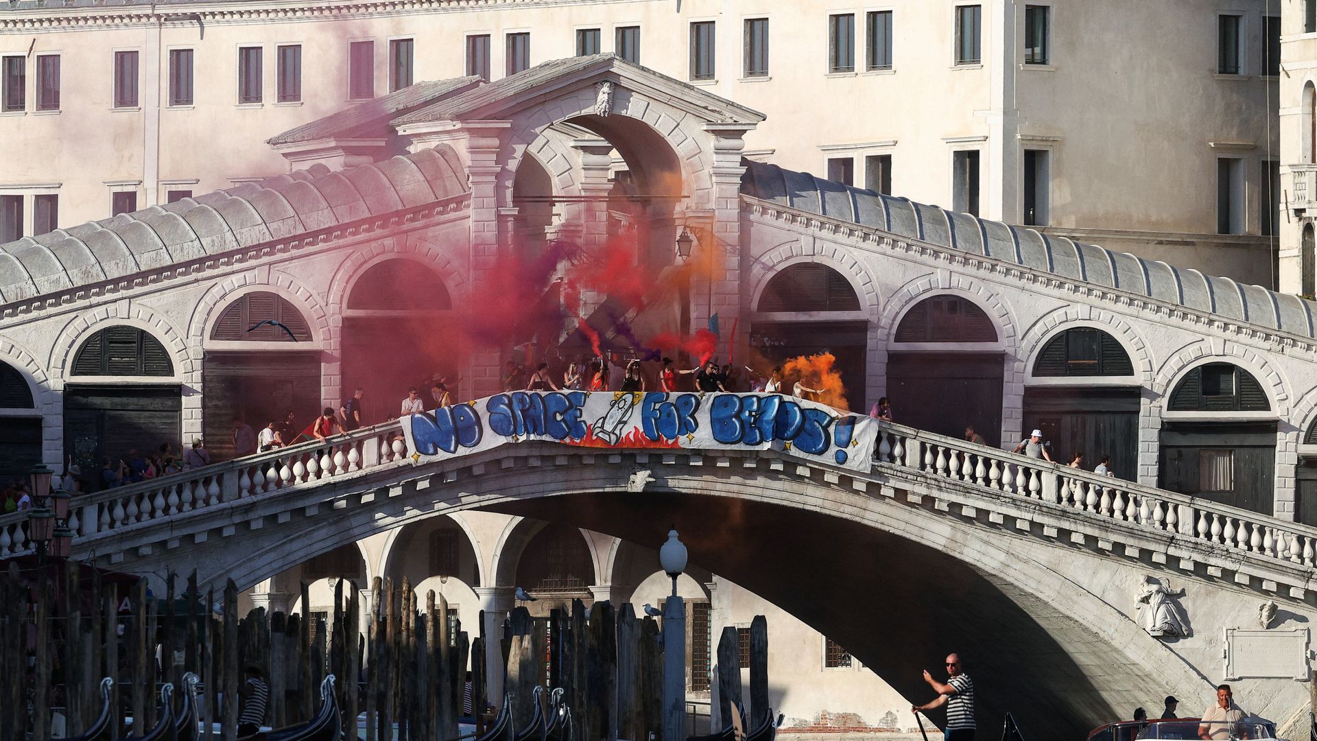 'No space for Bezos': Hundreds protest against billionaire's wedding on final day of Venice celebrations