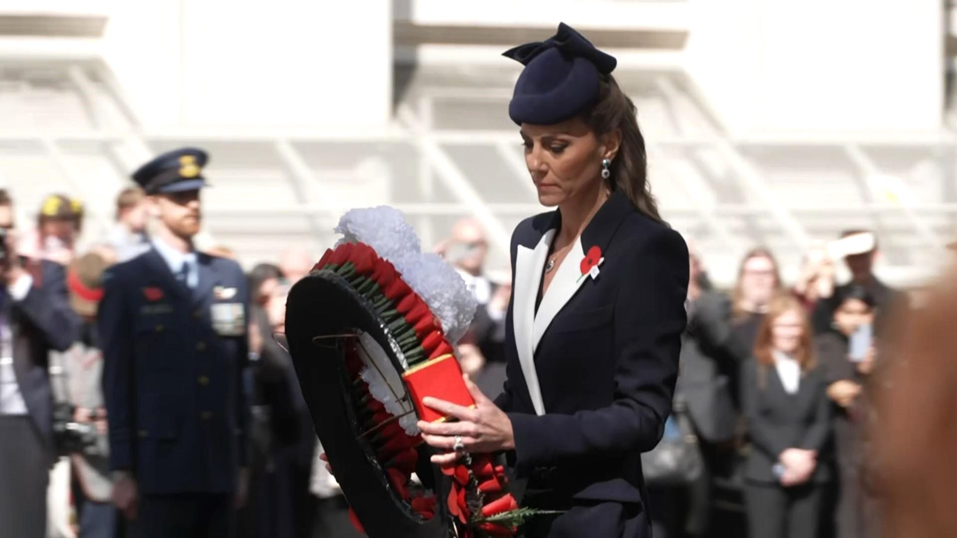 Princess of Wales lays wreath at The Cenotaph to mark Anzac Day
