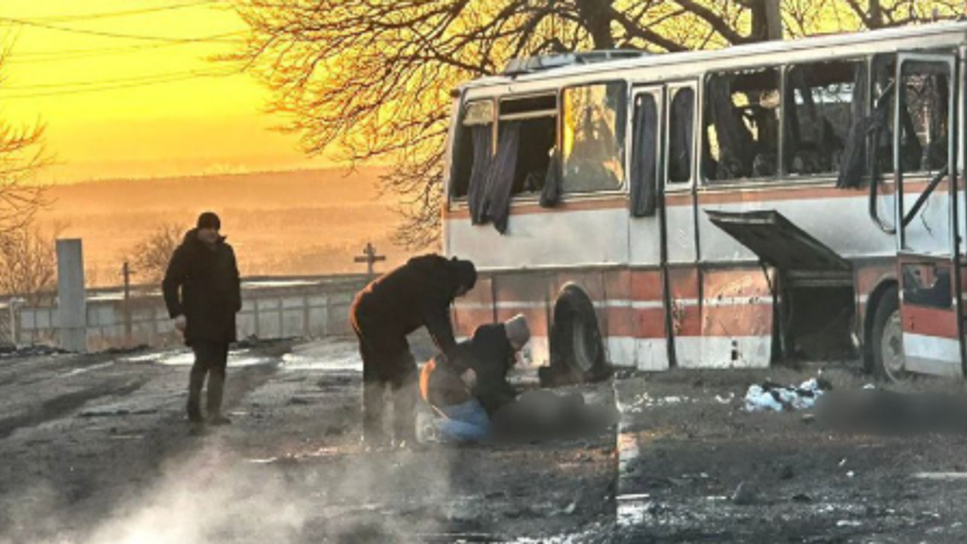 Russian drone strike on bus in Ukraine kills 12